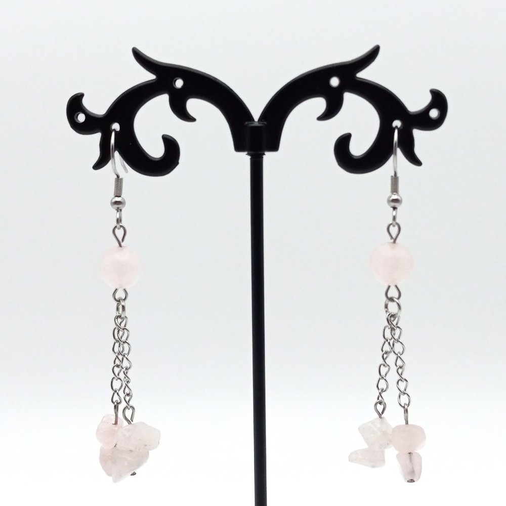 Rose Quartz Gemstone Chakra Healing Earrings Valentine's Day Handmade Jewelry - Picture 5 of 10